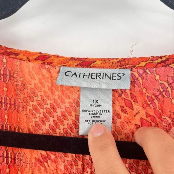 Catherines Women's Geometric Sequins Pleated 3/4 Sleeve Blouse Orange Size 1X - Picture 8 of 8